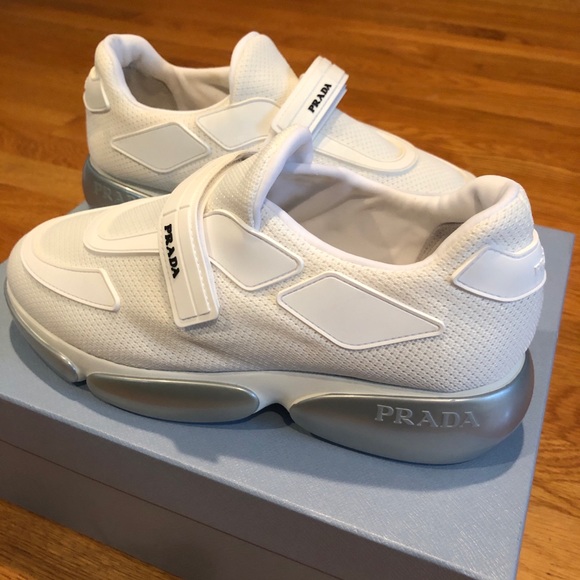 Prada White Tonal Sock Cloudbust Sneakers - Picture 3 of 9